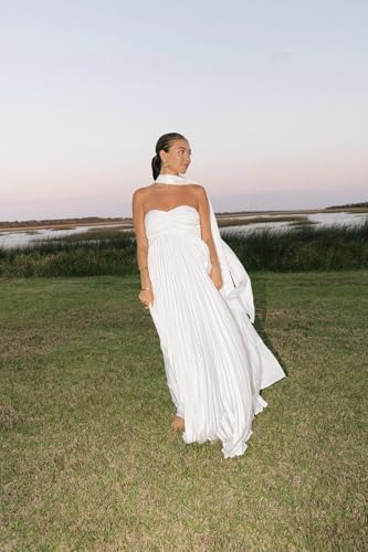 Women's Strapless Chiffon Bridesmaid Dresses with Scarf Long A-Line Pleated Formal Evening Dress WO0963