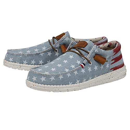 Image of HEYDUDE Men's Wally Patriotic Slip On Shoe | Lightweight Canvas Loafers with No Tie Laces