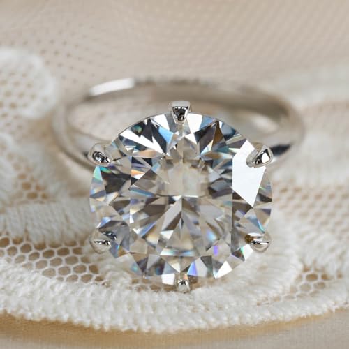 3-10ct Moissanite Engagement Rings for Women,6 Prong Round Cut D Color VVS1 18K White Gold Plated 925 Sterling Silver, Cut Lab Created Diamond Wedding Promise Jewelry4
