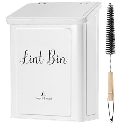 SUBEKYU Magnetic Lint Bin for Laundry Room, Wall Mounted Metal Lint Box Holder Trash Can with Lid for Dryer,Lint Basket for Laundry Room Organization,White