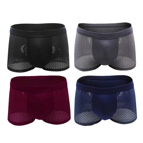 Calzoncillos Tipo bóxer de Fibra, Calzoncillos Tipo bóxer de Malla de Seda de Hielo, Ropa Interior Suave y Transpirable para Hombres (4 pcs,4XL(80-90kg))