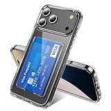 Phone Case with Card Holder for iPhone 17 Pro Clear Cases Compatible for iPhone 17 Pro Case Women Vertical Card Slot Transparent Anti-Yellowing Shockproof Protective Covers 6.3″ Drop Protection
