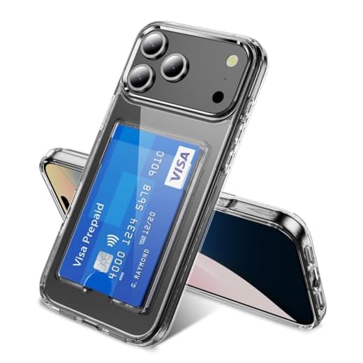 Phone Case with Card Holder for iPhone 17 Pro Clear Cases Compatible for iPhone 17 Pro Case Women Vertical Card Slot Transparent Anti-Yellowing Shockproof Protective Covers 6.3" Drop Protection
