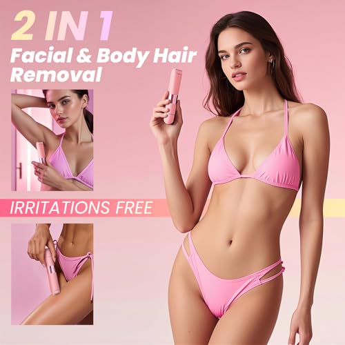 Bikini Trimmer for Women - Waterproof & Painless Dual Head Shaver for Pubic Hair, Face, Legs, Underarms, 2-in-1 Bikini Shaver (Pink) — view 2