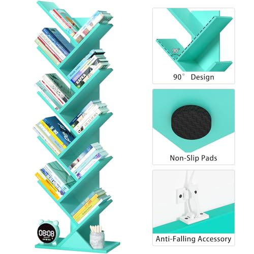 Estantería de árbol verde 10 niveles para libros estantería de madera salón 5