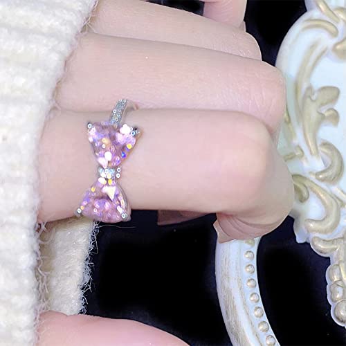 Pink Crystal Bow Knot Open Statement Rings for Women Diamond CZ Eternity Promise Band Engagement Wdding Rings Stacking Finger Band Adjustable Dainty Jewelry Gifts4