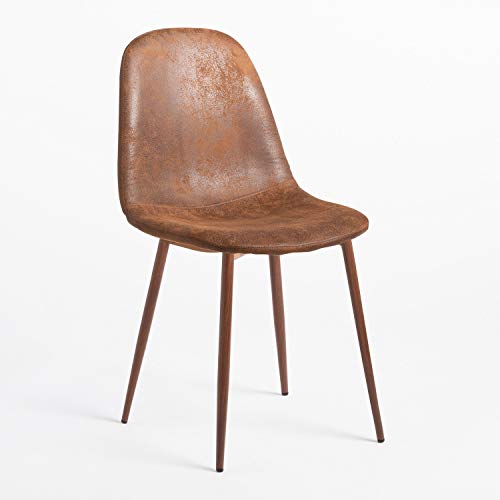Sillas Comedor Pack 4 SKLUM Pack 4 Sillas en Polipiel Glamm Polipiel-Acero Café Vintage Madera Oscura