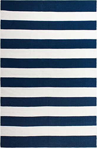 Fab Habitat Machine Washable Area Rug - Hand Woven, Stain Resistant, Pet Friendly - Premium Recycled Polyester Yarn - Stripes - Bedroom, Living/Dining Room - Nantucket - Blue & White - 5 x 8 ft