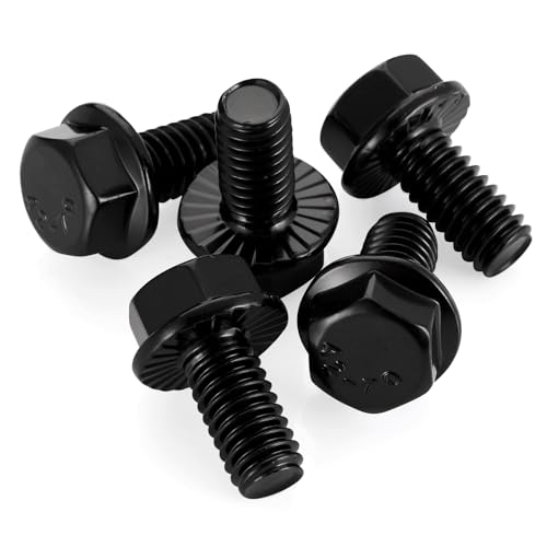 Image of Mellewell 1 /4-20 x 1 /2 inch Flanged Hex Head Bolts Flange Hexagon Screws, Stainless Steel A2 Black Finish, DIN 6921, 25 PCS