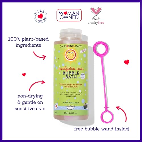 Image of California Baby Eucalyptus Bubble Bath | 100% Plant-Based Kids Bubble Bath | Soothing Baby Bubble Bath | Free Bubble Wand Inside | 384 mL / 13oz (Pack of 2)