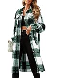 Womens Plaid Button Down Wool Blend Coat Casual Shirt Jacket Lapel Long Peacoat Oversized Shacket Ja