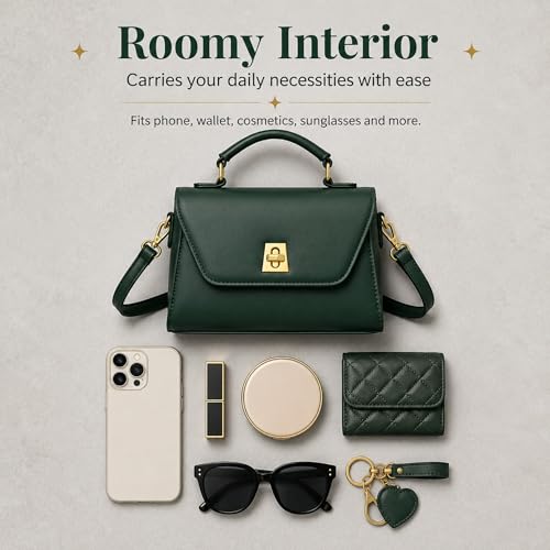 Image of Crossbody Bag for Women Shoulder Handbag PU Leather Satchel Purse with Top Handle Gold Turn Lock Adjustable Strap