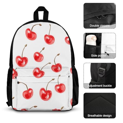 Cherries Backpack 3 Set with Lunch Bag Insulated Shoulder Meal Tote Bags Pencil Case Box Casual Daypack3