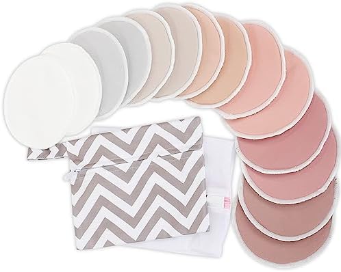 14-Pack Reusable Nursing Pads for Breastfeeding - Soft & Absorbent 4-Layers Washable Breast Pads for Leaking Milk, Viscose from Bamboo Breastfeeding Essentials, Nipple Covers (Lovelle, L 4.8")
