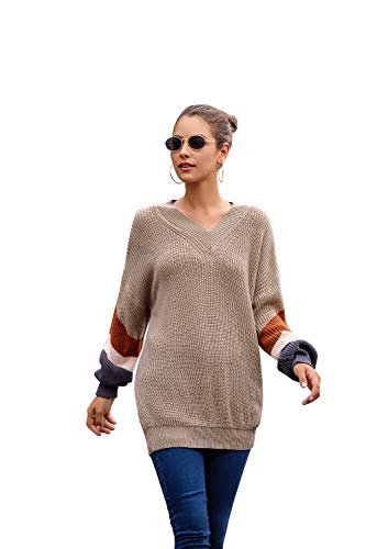 WateLves Pull tricoté à manches longues et col en V pour femme -  Vert - M