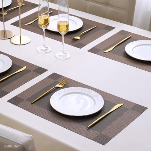 Image of Solitude Placemats Set of 4 Dining Table Place Mats | Placemats Table Mat PVC Material | Non-Slip Heat Resistant | Dining Tablemates Washable Anti-Skid | Size 45 x 30 CM (Brown)