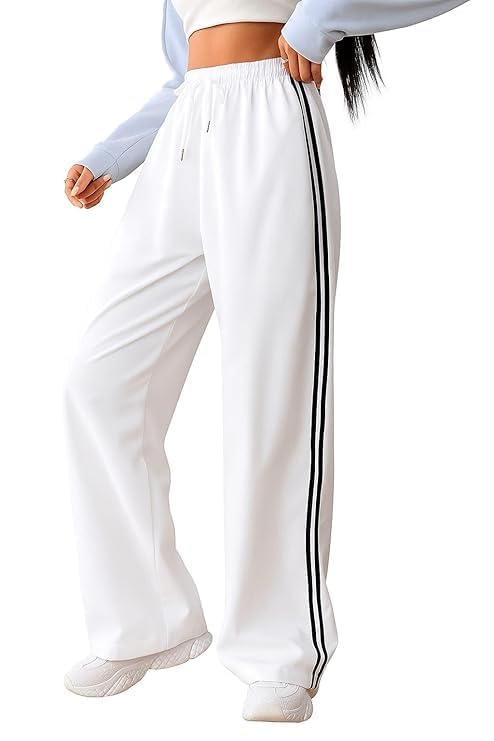 strong✓ Women’s Wide Leg Track Pants High Waisted Baggy Sweatpants with Side Stripe Casual Athleisure Lounge Trousers-picture-50