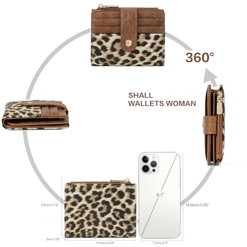 Image of GOIACII Small Women's Wallet Cute Credit Card Holder RFID Blocking Leather Billfold Leopard Print Brown