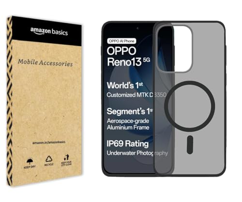 Image of amazon basics Luxury Paper Thin Case Cover for Oppo Reno 13 | Matte Finish | Compatible with magsafe | (Black, Oppo Reno 13)