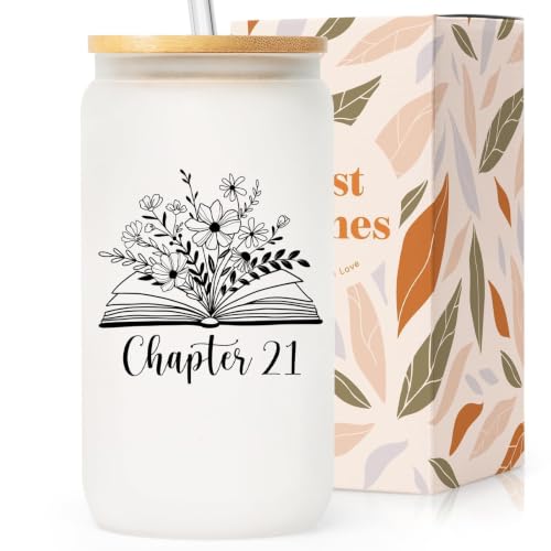 SteadStyle 21st Birthday Gifts for Women, 16oz Frosted Chapter 21 Glass Cup