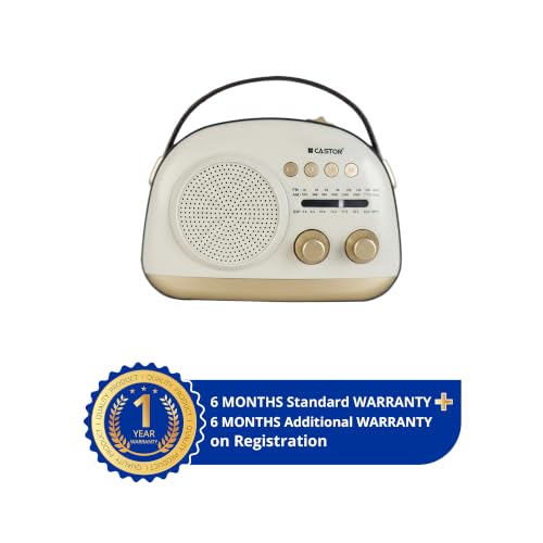 Image of Castor iBELL FM150BT Portable FM Radio & Wireless Bluetooth Speaker with AM /SW Bands, Type-C Rechargeable Battery, Carry Handle & Headphone Jack for Home & Travel - Cream