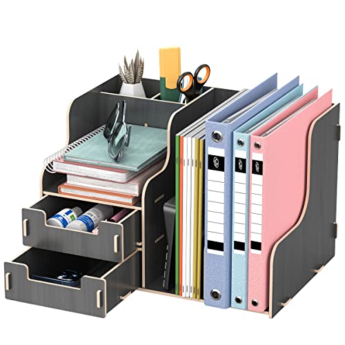 jopoo Desk Tidy Organiser, Office Stationary Storage for Books Pens, Notebooks, Black