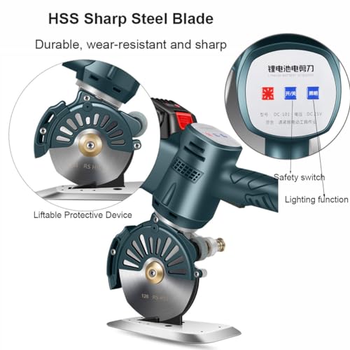 Electric Rotary Fabric Cutter, Cordless 70/90mm Cutting Machine with 2 Batteries - Automatic Sharpening for Cloth, Leather & Carpet, 35mm/45mm Cutting Thickness