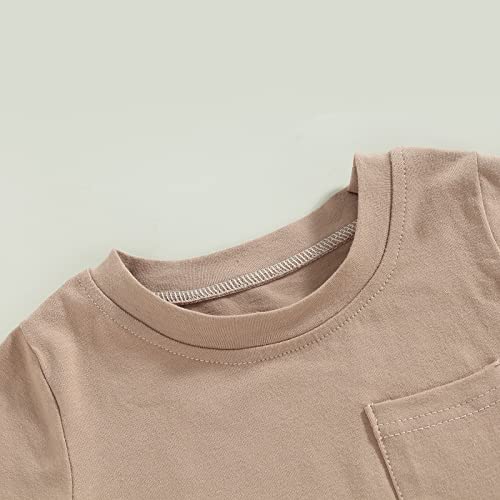 Toddler Baby Boy Summer Clothes Solid Color Short Sleeve Pocket T-Shirt Tops Jogger Pants Set 2Pcs Casual Outfits (A-Khaki, 18-24 Months) #TOP4