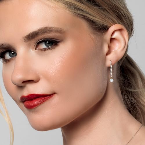 Gem Stone King 14K Yellow Gold Gemstone Birthstone and White Lab Grown Diamond Long Liner Dangle Earrings for Women | Round 4MM | Yellow Gold Chain Drop Earrings4