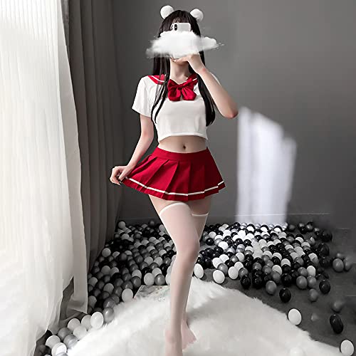 SINMIUANIME Schoolgirl Lingerie Set Sailor Uniform Dress Cosplay JK Student Wear Pleated Skirt With Socks (6908Red White) - Image 4