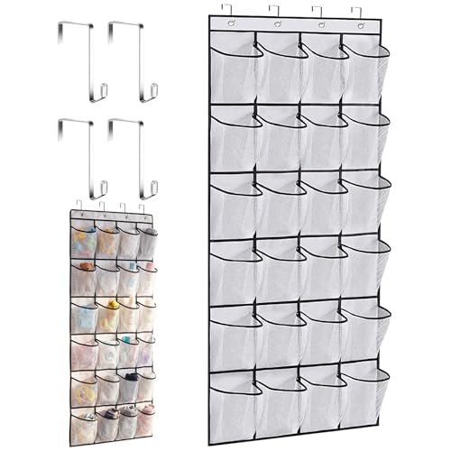 Admygo Over The Door Shoe Organizer 24 Large Mesh Pockets Hanging Shoe Storage Over Door Shoe Rack for Closet Bedroom Bathroom (White)