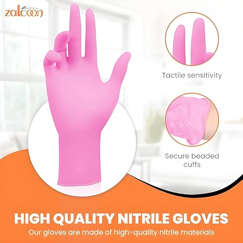 ZALCOON Nitrile Exam gloves disposable latex free Powder Free Chemical Resistance Disposable Gloves for Medical Exam, Home, Cleaning, Food Prep, Food safe and Non-Sterile (5 Pack x 100 Pieces)