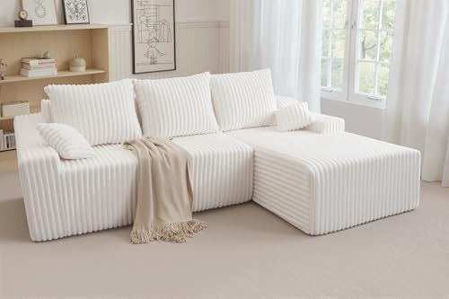 Image of HABUTWAY 94'' Cloud Sectional Couch, Boneless Sofa with Deep Seat, Modular Comfy L-Shape Couch with Chaise for Living Room Bedroom, No Assembly Required(Beige,Right Facing Chaise)