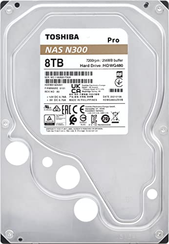 Image of Toshiba N300 PRO 8TB Large-Sized Business NAS (up to 24 Bays) 3.5-Inch Internal Hard Drive - Up to 300 TB /Year Workload Rate CMR SATA 6 GB /s 7200 RPM 256 MB Cache - HDWG480XZSTB