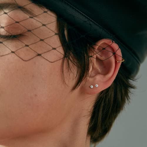 Diamday 6 Pairs 20G Stud Cartilage Earring for Women Men Girls 2-5mm Flat Back Earring Set 316L Surgical Steel Tragus CZ Small Helix Piercing Jewelry Hypoallergenic
