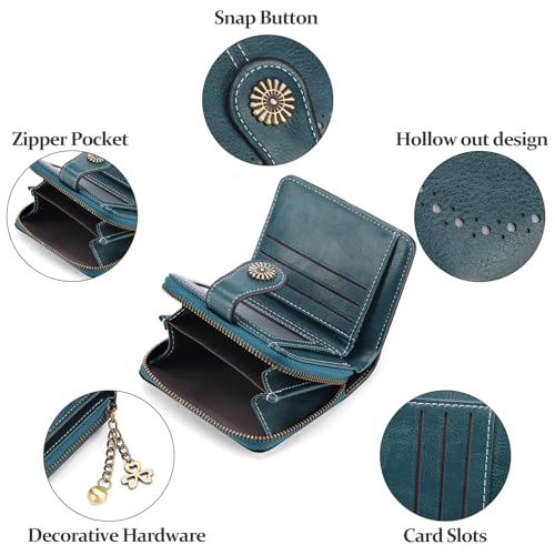 Image of Small Wallet for Women Leather Bifold Compact RFID Blocking with Zipper Coin Pocket