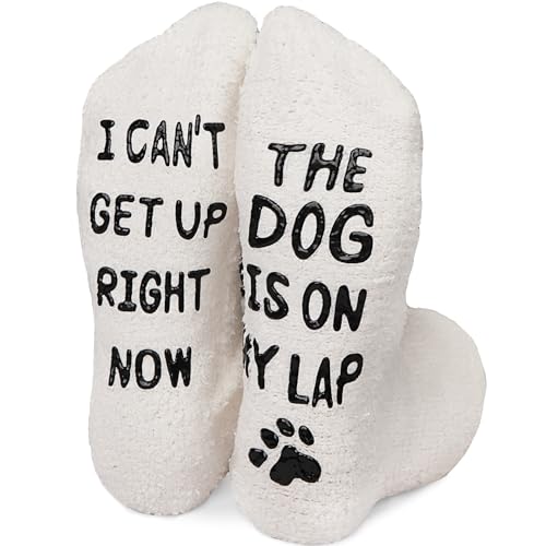 Image of Funny Dog Socks for Men & Women, Novelty Fuzzy Crew Socks with Dog Paws Pattern, Non-Slip Soles
