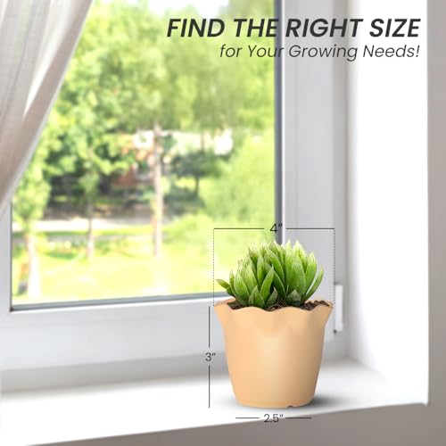 Image of YUCCABE ITALIA SHERA Flower Plastic Flower Pot Unbreakable Round Shape Planter with Drainage Holes Planter Suitable for Home Garden Seedling Indoor and Outdoor (Beige, 4 INCH - 3 Pcs)