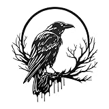 Metal Raven Wall Art Decor with Gothic Moon Crow Decor - Gothic Metal Wall Statue for Indoor&Outdoor, Home, Living Room, Halloween Garden Decor | Raven Art and Crow Christmas Gift for Dark Goth Spaces