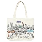 Beary Blu Cities Around the World Artwork Tote Bag Series- Designed in the USA, 17"x14", Double Sided Print, Souvenir & Gift (Charlotte)
