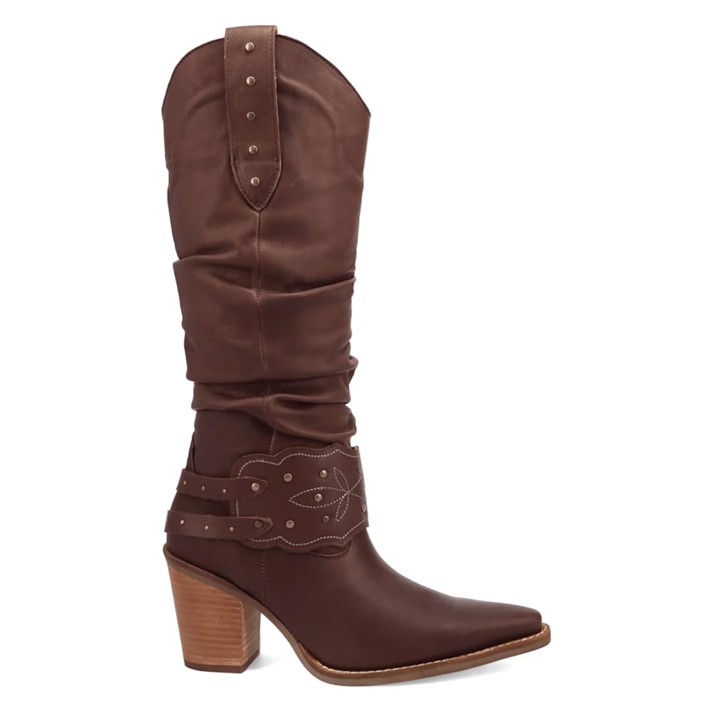 Dingo Womens Grit N Grace Slouchy Studded Snip Toe Pull On Dress Boots Over the Knee Mid Heel