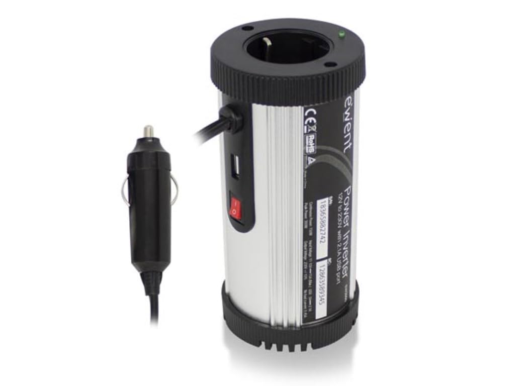 Eminent EM3995 - Inversor Convertidor de Tensión para Coche, Enchufe para Coche (12 V, 230 V, CC, 150 W, con conectores USB, incluye encendedor de cigarrillos)