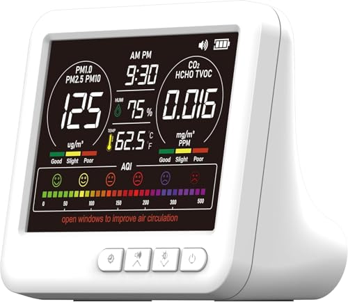 Professional Indoor Air Quality Monitor with 7X AQI,16 in 1 Portable Real-Time Detector for PM...