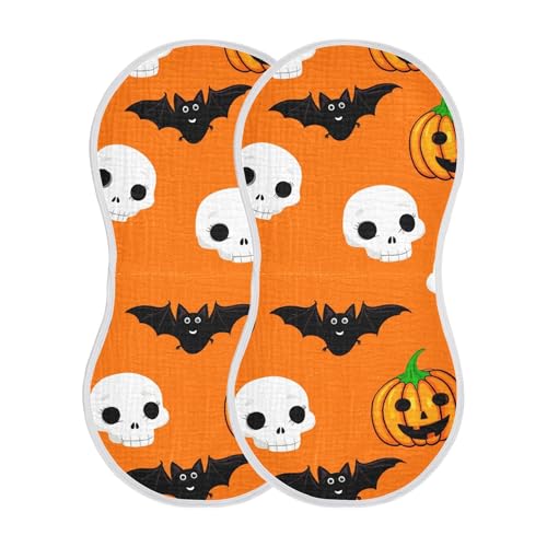 Burbuja Pumpkins Skulls Muslin Baby Burp Cloths, Soft & Absorbent Cotton Burping Rags for Newborn Boys & Girls, 2 Pack