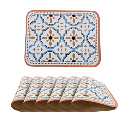 Image of Faux Leather Dining Table Placemats | Heat Insulation & Stain Resistant Waterproof Non Slip Dinner Table Mats | Perfect for Home, Kitchen, Restaurant, Office (Multicolor, Set of 6)