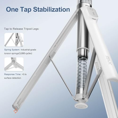 Image of 66 inch Automatic Phone Tripod Stand with Remote, Cell Phone Tripod for iPhone Video Recording & Live Streaming, Adjustable Selfie Stick Tripod for Content Creators, Vloggers,White