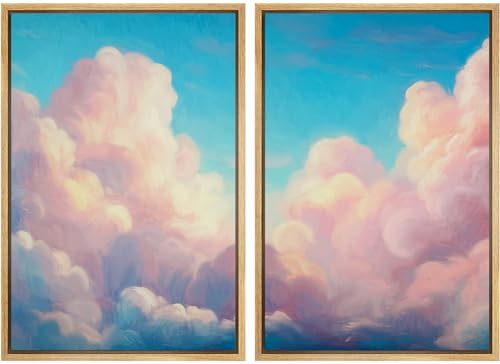 IDEA4WALL Framed Canvas Print Wall Art Set Pastel Sky Cloudscape