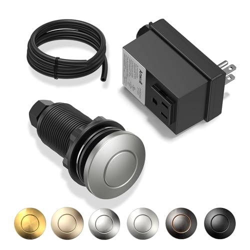 ANWOLL Garbage Disposal Air Switch Kit – UL Listed Professional Wireless Sink Top Button in Brushed Nickel, Compatible with Moen, Kohler, and Delta Faucets