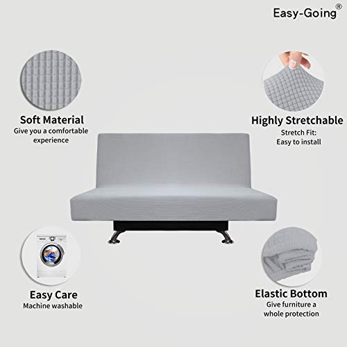 Image of Easy-Going Stretch Medium Futon Slipcover Armless Futon Cover Silver Gray