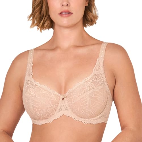 DELIMIRA Women's Plus Size Minimizer Bras Full Coverage Lace Unlined Underwire Bra B-K Cups Beige 40G